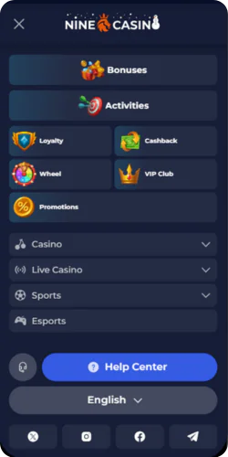Nine Casino 5 Menue