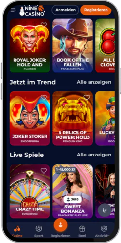 Nine Casino Finde den Bereich Spiele