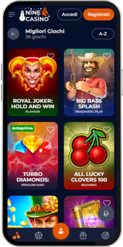 Nine Casino Finde den Bereich Spiele